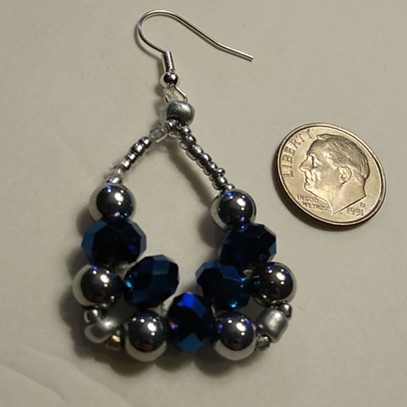 Handmade Blue & Silver Bead Hoop Earrings - Picture 3 of 3